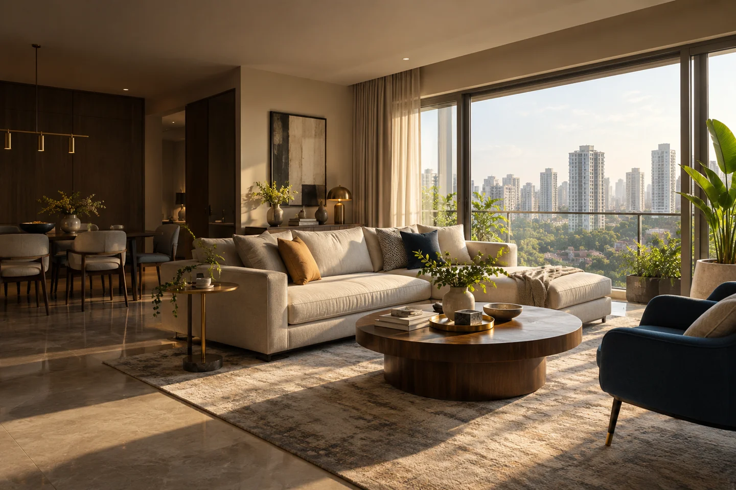 Illustrative bright apartment living room