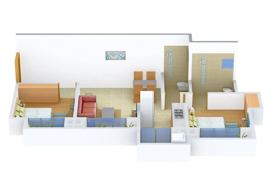 Floor Plan: 2 BHK Unit with Built up area of 960 sq.ft
