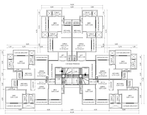 3rd to 7th, 9th to 12th & 14th to 17th Floor Plan A Wing