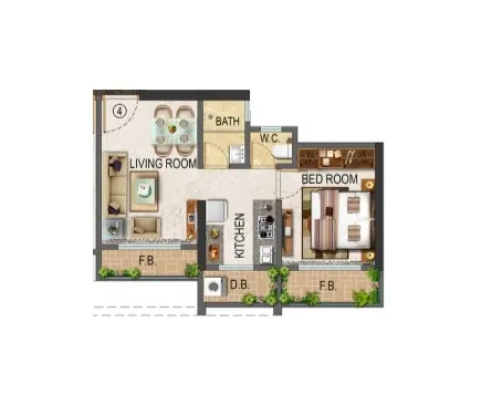 1 BHK apartment layout
