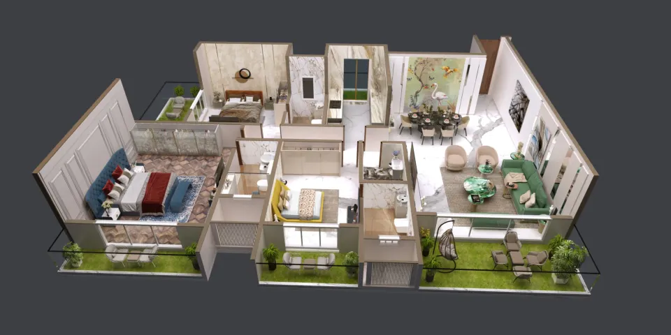 Illustrative 3 BHK apartment layout