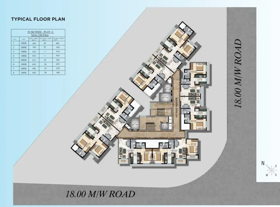 Skyrise Cluster Plan from 3rd to 13th Floor