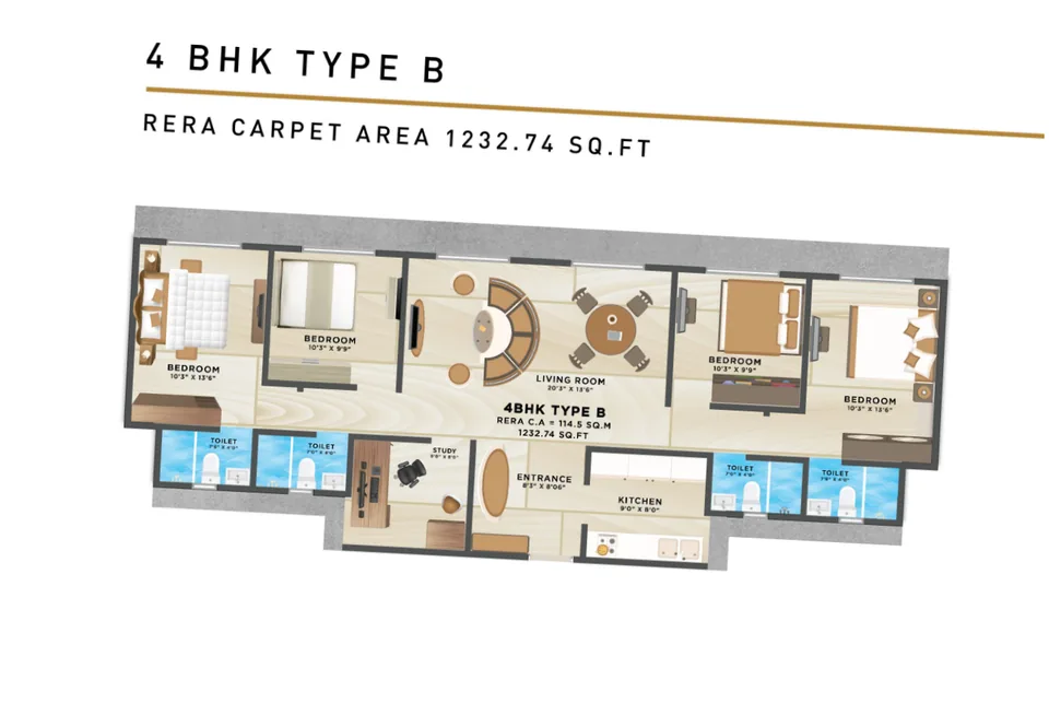 4 BHK type B · 1232.74 sq ft RERA carpet area