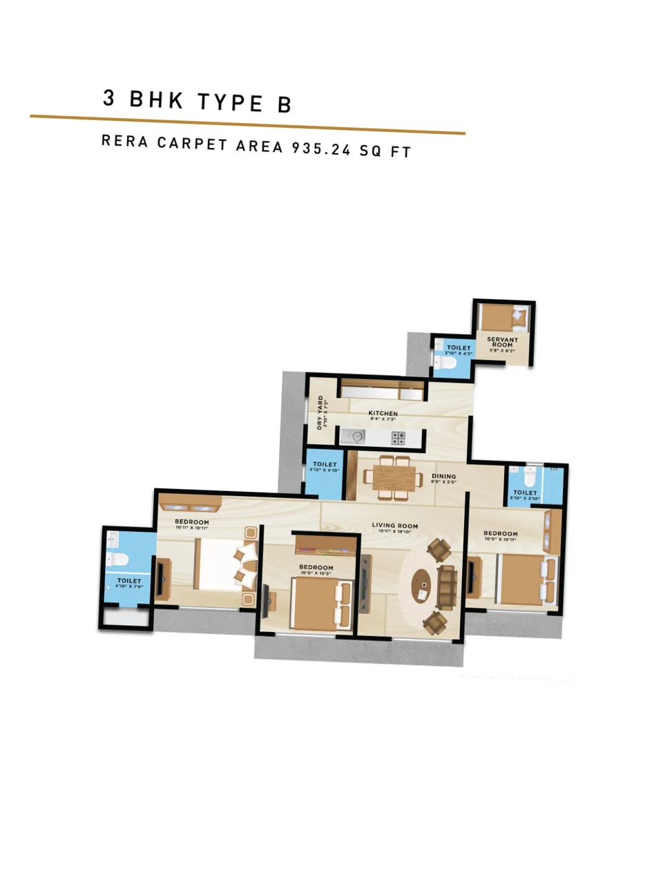 3 BHK type B · 935.24 sq ft RERA carpet area