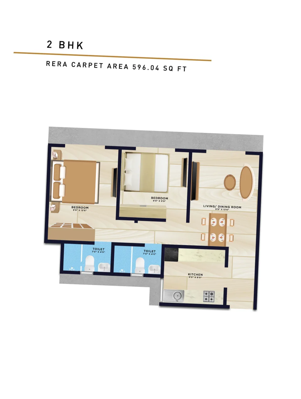 2 BHK · 596.04 sq ft RERA carpet area