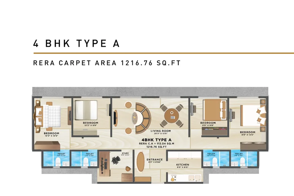 4 BHK type A · 1216.76 sq ft RERA carpet area