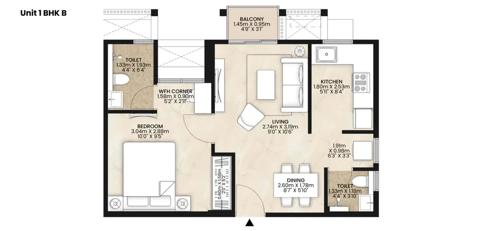 1 BHK B · published unit layout