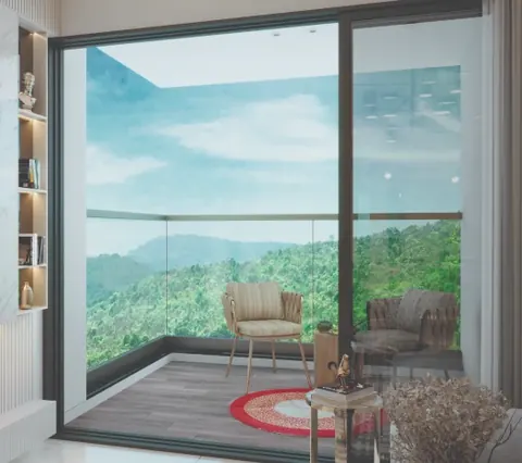 Lodha Bellavista — · Living room and balcony