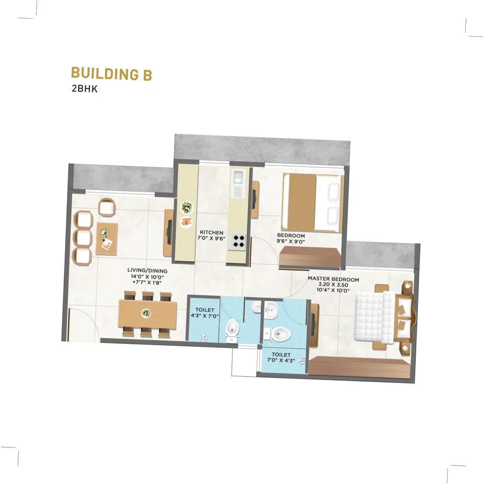 Building B · 2 BHK illustrative layout