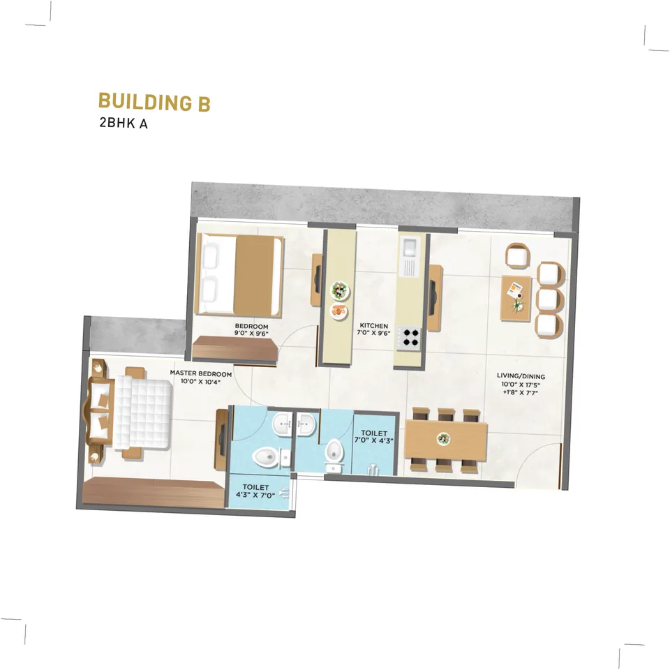 Building B · 2 BHK A illustrative layout
