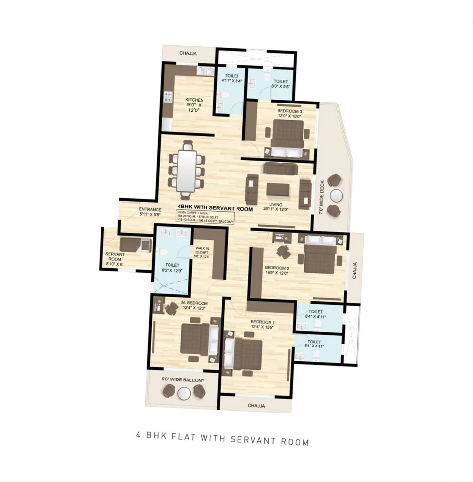 4 BHK with staff room · 1768.30 sq ft RERA carpet area, balcony extra