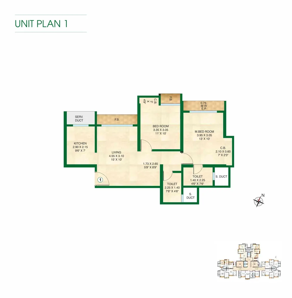 2 BHK · Unit plan 1, illustrative layout